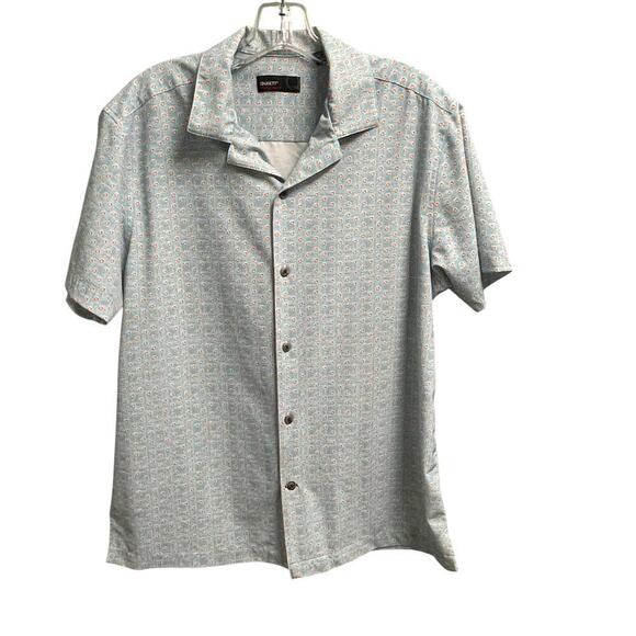 Quieti Performance Button Down Golf Shirt Size Medium Blue Orange Pattern - Picture 1 of 5